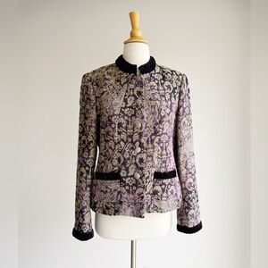 TRIBAL Purple & Gold Brocade Jacket | Velvet Trim | Size 10